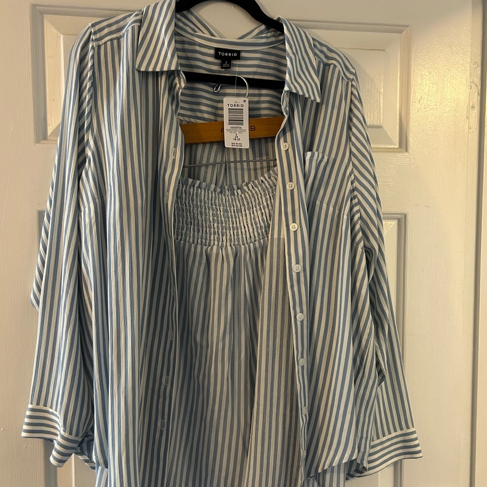Torrid Light Blue and White Striped Blouse